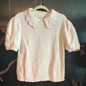 Universal Thread Cream Cotton Sweater Peter Pan Collar Short Sleeve size Large